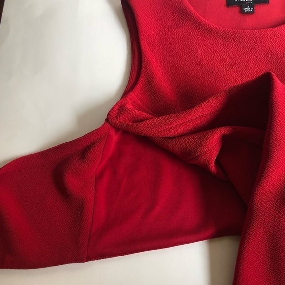 Sharagano Woman’s Red Stretch Crepe Crew Neck Knit Front Tie Sheath Dress Size 4 - Picture 11 of 13